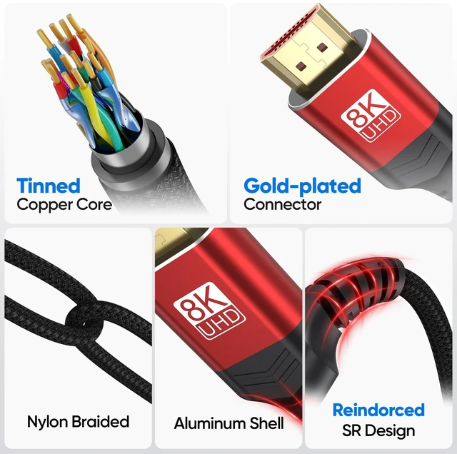 Alt view image 7 of 7 - HDMI 2.1 Cable 8FT 5Pack,High Speed Shielded HDMI TV Cord CL3 Rated HDCP2.2 | 8K HDMI Computer Monitor Cable Braided,VRR eARC HDR10+ HDCP 2.3 for PCHDTV,Fire TV Stick,PS4 PS5 Laptop,Projector,Soundbar