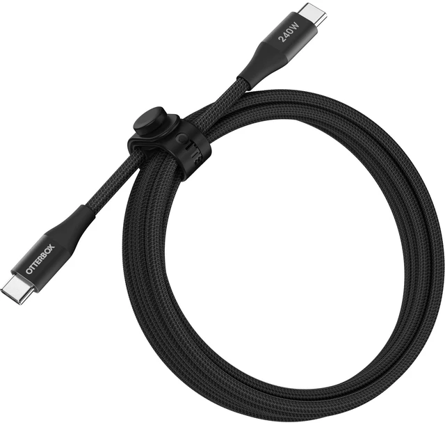 Main image of 240W USB-C 6ft Extended Power Fast Charging Cable - Black | Braided Design w/ Flexible Silicone Core, Cable Organizing Loop, USB-C to USB-C Charging Cable for Phones, Laptops & Tablets