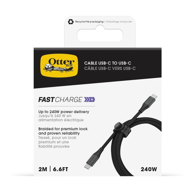 Alt view image 3 of 4 - 240W USB-C 6ft Extended Power Fast Charging Cable - Black | Braided Design w/ Flexible Silicone Core, Cable Organizing Loop, USB-C to USB-C Charging Cable for Phones, Laptops & Tablets