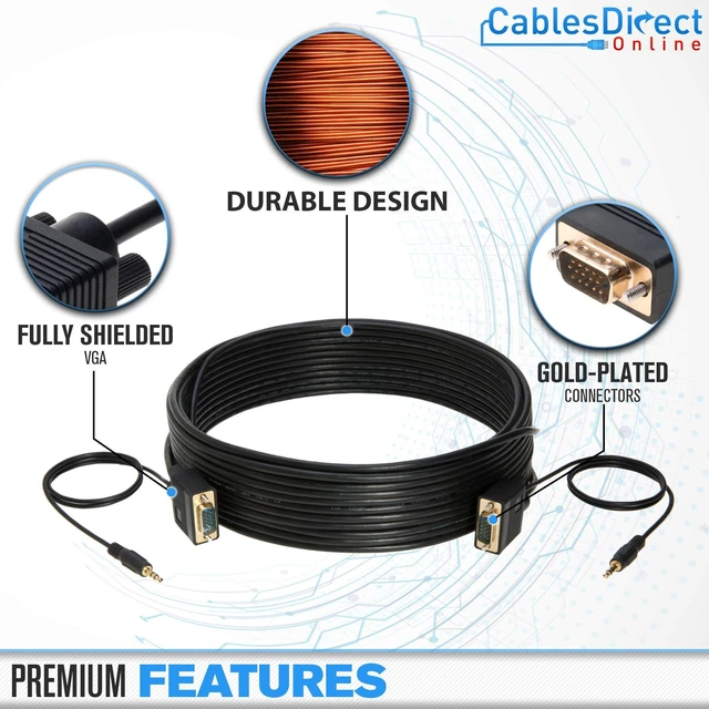 Alt view image 2 of 7 - 50FT SVGA + Audio Monitor Cable - Male to Male VGA to VGA 1080P for PC, Projector, Laptop, TV