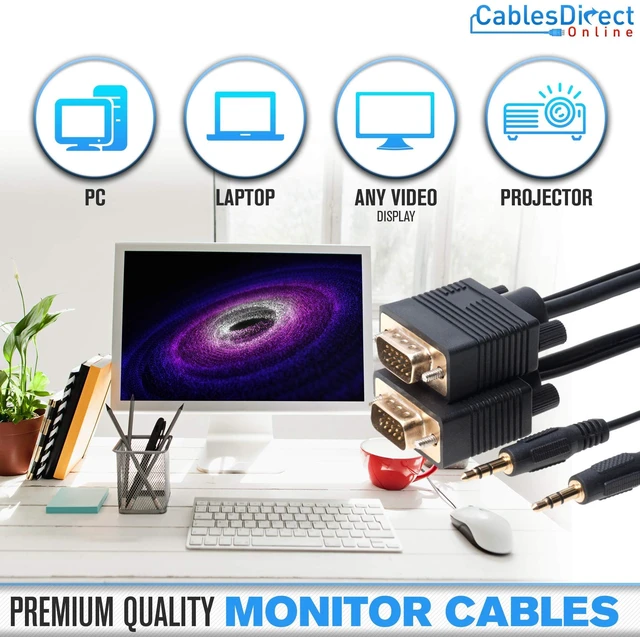 Alt view image 3 of 7 - 50FT SVGA + Audio Monitor Cable - Male to Male VGA to VGA 1080P for PC, Projector, Laptop, TV