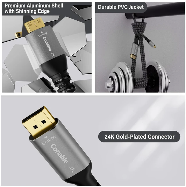 Alt view image 6 of 7 - 4K DisplayPort to Mini HDMI Cable 20 FT, Uni-Directional DP to Mini-HDMI | Smart Chip, OFC, Braided, 4K@60Hz 2K@120Hz, Video UHD, for Desktop, AMD, NVIDIA, KYY, ARZOPA, VILVA, MNN, Portable Monitor