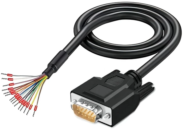 Main image of 10Ft 24AWG VGA Male RS232 3 Row 15Pin Serial Extension Cable | HDB15 Gold Plated Connector, With Bare Wire End Cable, Double-layer Shielded, Plug and Play