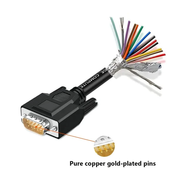 Alt view image 2 of 7 - 10Ft 24AWG VGA Male RS232 3 Row 15Pin Serial Extension Cable | HDB15 Gold Plated Connector, With Bare Wire End Cable, Double-layer Shielded, Plug and Play