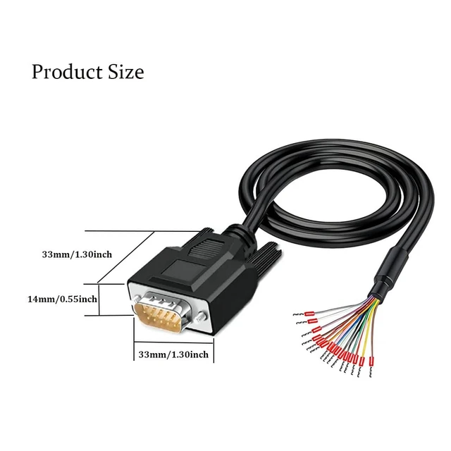 Alt view image 3 of 7 - 10Ft 24AWG VGA Male RS232 3 Row 15Pin Serial Extension Cable | HDB15 Gold Plated Connector, With Bare Wire End Cable, Double-layer Shielded, Plug and Play