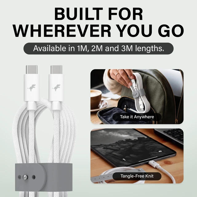 Alt view image 2 of 7 - POWERKNIT USB C to USB C Cable (3M/4FT) Durable Fast Charging Cord | Type C Fast Charging Cable with Cable Strap, Compatible with Apple iPhone 18/17/16/15, Samsung, MacBook Air/Pro/Max 2018-2022
