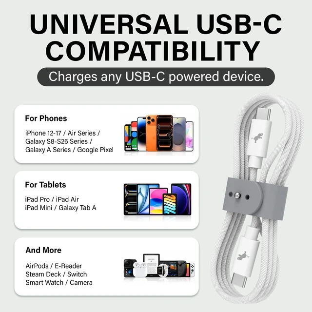 Alt view image 4 of 7 - POWERKNIT USB C to USB C Cable (3M/4FT) Durable Fast Charging Cord | Type C Fast Charging Cable with Cable Strap, Compatible with Apple iPhone 18/17/16/15, Samsung, MacBook Air/Pro/Max 2018-2022