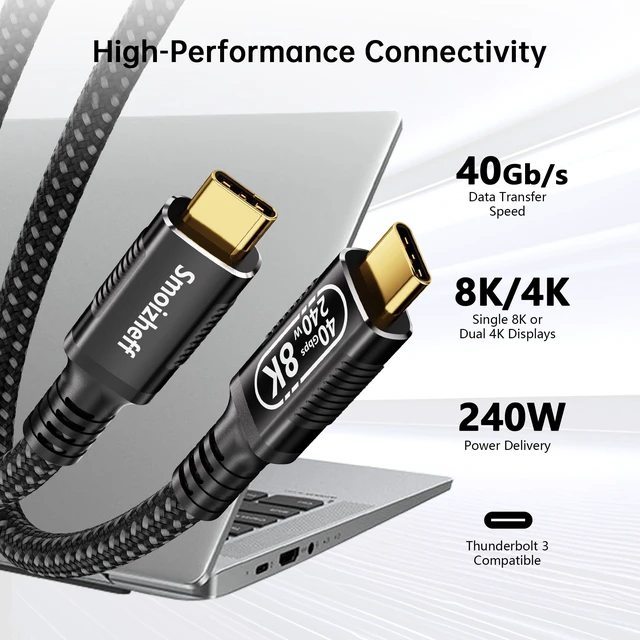 Alt view image 7 of 7 - USB-C to USB-C Cable Supporting USB4 & Thunderbolt 4 40Gbps Data, 240W Fast Charging, 8K Video for Laptop, Tablet, Docking Station Monitor,SSD,6.6ft/2m