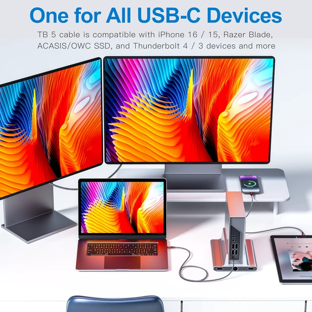 Alt view image 7 of 7 - 40Gbps for Thunderbolt 5 Cable 10FT, USB4 V2 Cable, PD 240W, 8K@60Hz, 4K@144Hz USB C Display Cable for iPhone 17, Razer Blade, ACASIS SSD, Thunderbolt 4, Mac mini M4