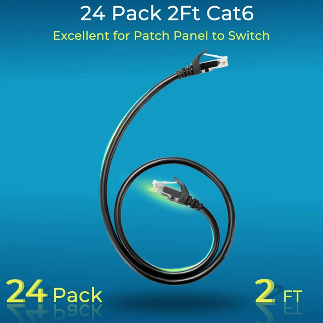 Alt view image 2 of 7 - Patch Cables Cat6 2ft (24 Pack), Ethernet Patch Cable 10G, Cat 6 Patch Cable for Patch Panel to Switch, Flexiable Cat 6 Ethernet Cable with Gold Plated Black