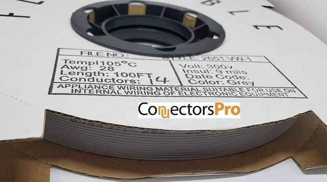 Main image of Pc Accessories - Connectors Pro 14P 100' IDC Silver Flat Ribbon Cable for 2.54mm 0.1" Pitch Connectors, 14 Wires, 14 Conductors, 100 Feet, Spool
