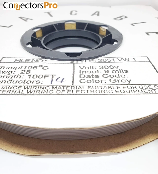 Alt view image 5 of 5 - Pc Accessories - Connectors Pro 14P 100' IDC Silver Flat Ribbon Cable for 2.54mm 0.1" Pitch Connectors, 14 Wires, 14 Conductors, 100 Feet, Spool