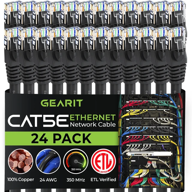 Main image of Cat5e Ethernet Cable Cat 5e Patch Cables 24-Pack Cat5, 3ft Black