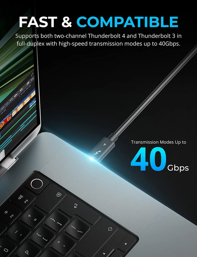 Alt view image 4 of 6 - Thunderbolt 4 Cable, 1M, 100W PD, 8K, 40Gbps (CB-T4M1) | Certified TB4; 100W PD; 8K@60Hz DisplayPort; 40Gbps; USB4 & TB3; 3.28ft; laptops/tablets