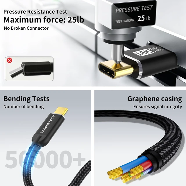 Alt view image 6 of 7 - 80Gbps USB4 2.0 Cable for Thunderbolt 5, 240W, 16K Display, 6.6Ft | 120Gbps Bandwidth, Dual 8K/Triple 4K Display, PD 3.1 Fast Charge, for Laptop/iPhone 17/16/USB-C Monitors/Docking Stations/SSD