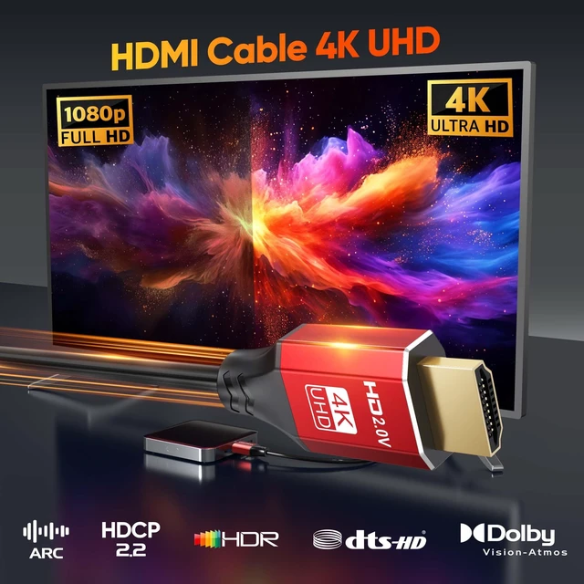 Alt view image 2 of 7 - URELEGAN HDMI Cable 6FT 5-Pack Red,4K HDMI 2.0 Cord 6 FT for Home Theater | 18Gbps & 4K@60Hz HDMI ARC Cable for Soundbar,Roku/Apple TV, PS5,Xbox,Projector,Gaming Monitor, Computer-Red Aluminum Housing