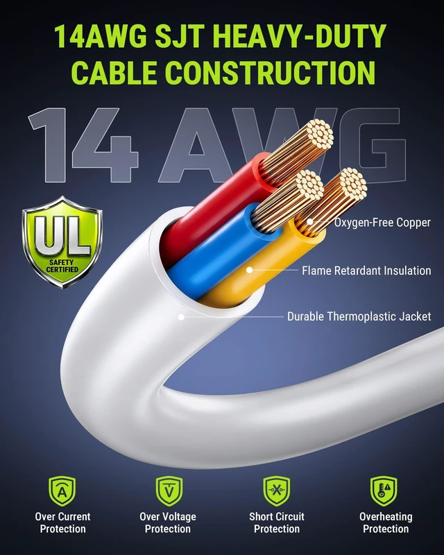 Alt view image 4 of 7 - UL Listed IEC C14 to IEC C13 Power Cord, 14AWG 15A 250V, 12FT, White | Heavy-Duty Extension Cable Replacement for Server, UPS, PDU, Computer, Monitor, Network Equipment, Server Racks