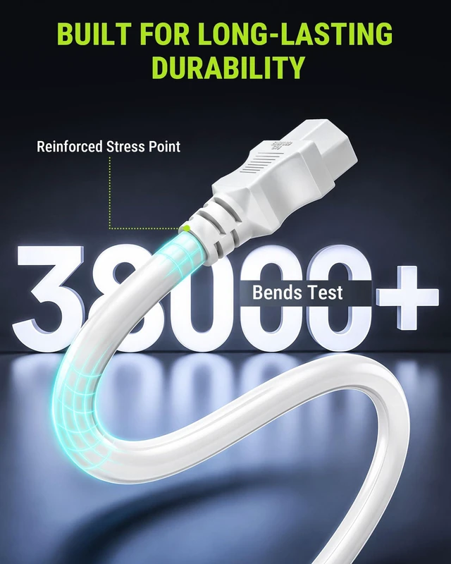 Alt view image 5 of 7 - UL Listed IEC C14 to IEC C13 Power Cord, 14AWG 15A 250V, 12FT, White | Heavy-Duty Extension Cable Replacement for Server, UPS, PDU, Computer, Monitor, Network Equipment, Server Racks