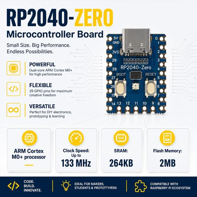 Alt view image 3 of 7 - 6-Pack RP2040-Zero Board, Dual-Core Cortex M0+, Pico | 264KB SRAM, 2MB Flash, for custom peripheral design and IoT DIY development projects