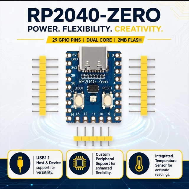 Alt view image 2 of 7 - 6-Pack RP2040-Zero Board, Dual-Core Cortex M0+, Pico | 264KB SRAM, 2MB Flash, for custom peripheral design and IoT DIY development projects