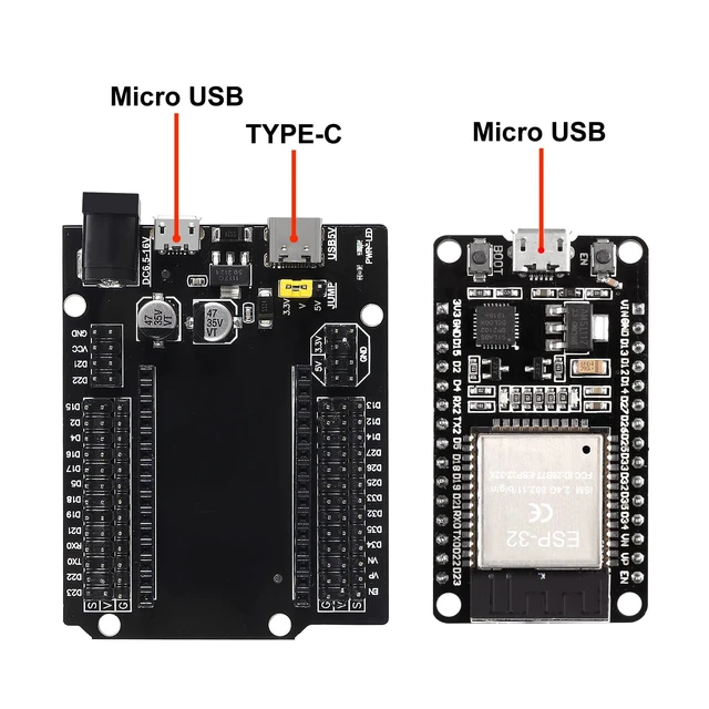 Alt view image 3 of 7 - 3 Set ESP32 ESP-32S WiFi Development Board NodeMCU ESP-32 Microcontroller with ESP32 GPIO Breakout Board 30Pin Type-C Micro USB Dual Interface ESP32 Shield 30P Expansion Board