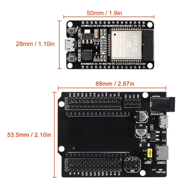 Alt view image 4 of 7 - 3 Set ESP32 ESP-32S WiFi Development Board NodeMCU ESP-32 Microcontroller with ESP32 GPIO Breakout Board 30Pin Type-C Micro USB Dual Interface ESP32 Shield 30P Expansion Board
