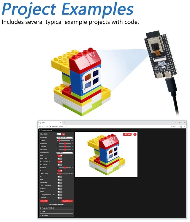 Alt view image 4 of 6 - ESP32 ESP32-S3 Camera Board Kit (8 MB Flash) with 1GB Card | Dual-core 32-bit 240 MHz Microcontroller, USB-OTG Camera WiFi+BT, Python C Code, Example Projects Tutorial