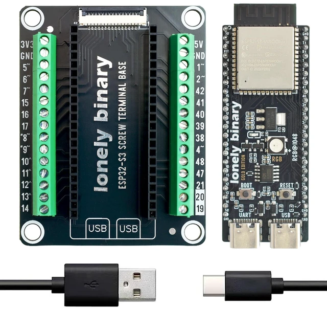 Main image of ESP32-S3 N16R8 Dev Board + Screw Terminal Base, FPC Port | for solderless field and industrial wiring, with 16MB Flash, 8MB PSRAM, 240MHz dual-core and dual USB-C, for C++
