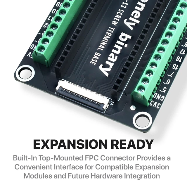 Alt view image 5 of 7 - ESP32-S3 N16R8 Dev Board + Screw Terminal Base, FPC Port | for solderless field and industrial wiring, with 16MB Flash, 8MB PSRAM, 240MHz dual-core and dual USB-C, for C++
