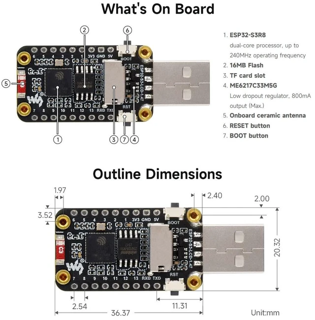 Alt view image 6 of 6 - ESP32-S3 1.47inch Display Development Board, Dual-core Processor Up to 240MHz Frequency, 172×320, 262K Color, Supports WiFi & BLE 5, with Colorful RGB LED, ESP32 with Display