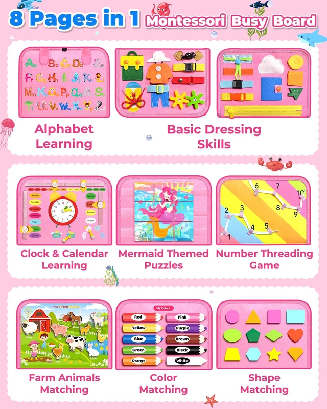Alt view image 3 of 6 - Busy Board Montessori Toys for Toddler Boy Birthday Gifts Busy Book | Sensory Toys, Airplane Car Travel Toy, Learning Educational Toys, Activity Book, Toddler Activities, Fine Motor Skills