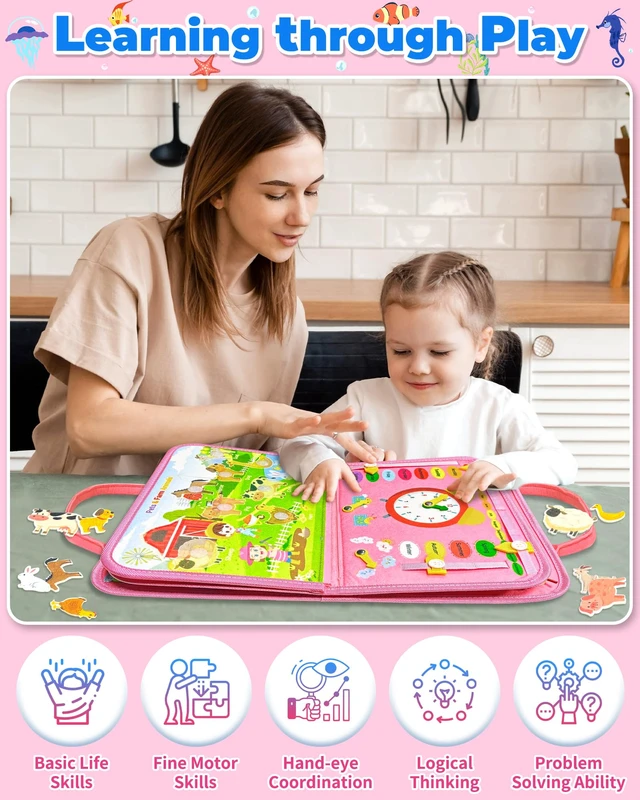Alt view image 5 of 6 - Busy Board Montessori Toys for Toddler Boy Birthday Gifts Busy Book | Sensory Toys, Airplane Car Travel Toy, Learning Educational Toys, Activity Book, Toddler Activities, Fine Motor Skills