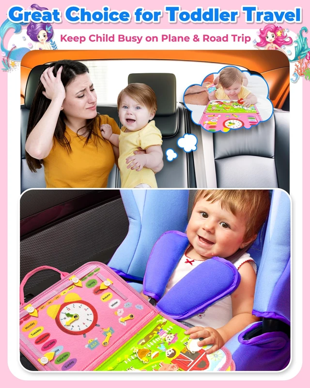 Alt view image 2 of 6 - Busy Board Montessori Toys for Toddler Boy Birthday Gifts Busy Book | Sensory Toys, Airplane Car Travel Toy, Learning Educational Toys, Activity Book, Toddler Activities, Fine Motor Skills