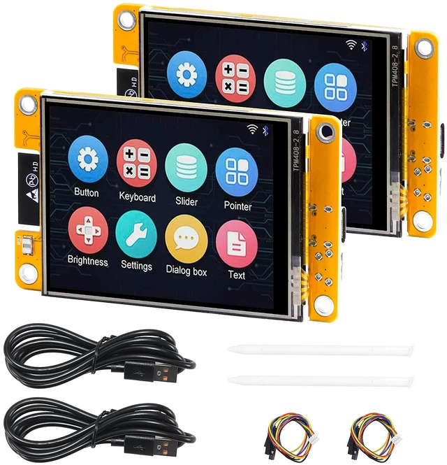 Main image of 2 Pack ESP32 CYD Cheap Yellow Display, 2.8" Touch Screen Display ESP32-2432S028R, 240×320 TFT LCD, WiFi Bluetooth Dual-Core 240MHz Development Board Compatible with Arduino IDE for IoT DIY