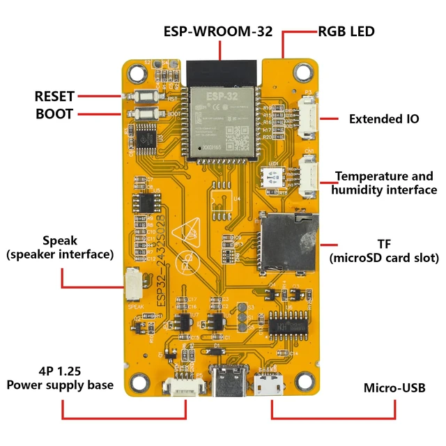 Alt view image 3 of 7 - 2 Pack ESP32 CYD Cheap Yellow Display, 2.8" Touch Screen Display ESP32-2432S028R, 240×320 TFT LCD, WiFi Bluetooth Dual-Core 240MHz Development Board Compatible with Arduino IDE for IoT DIY