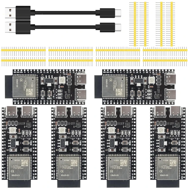 Main image of 6-Pack ESP32-S3 DevKit Board, N16R8, 44-Pin, WiFi BT | ESP32-S3-WROOM-1 module, 8MB PSRAM, dual-side I/O breakout, includes Type-C cable, for IoT projects
