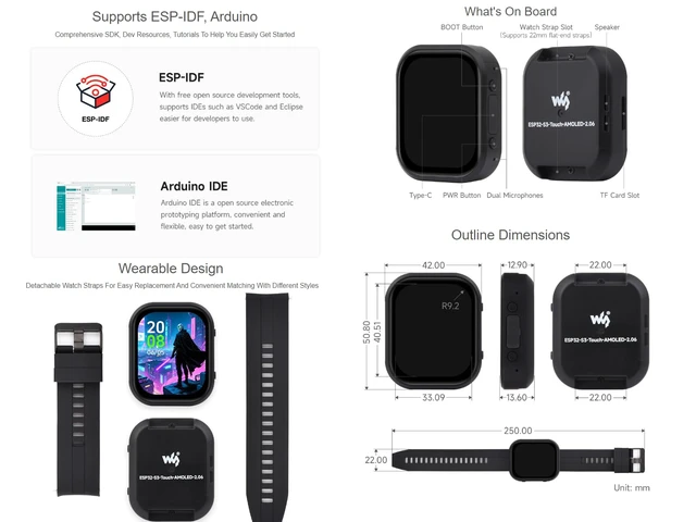 Alt view image 7 of 7 - ESP32-S3 2.06inch AMOLED Touch Watch Development Board Based on ESP32-S3R8 Microcontroller, Supports Offline Voice Recognition and AI Speech Interaction