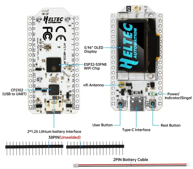 Alt view image 5 of 7 - V3 ESP32 LoRa V3 Development Board, SX1262 ESP32 V3 Dual-core OLED Type C WI-FI Kit OLED Display ESP32 Module CP2012 863-928 MHz for IOT Meshtastic Arduin0, 2-Pack