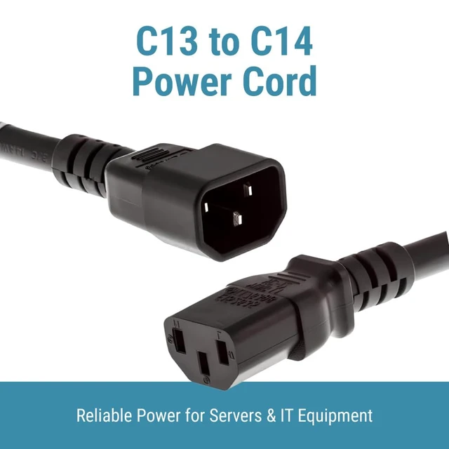 Alt view image 2 of 7 - 3 Prong Power Cord 8ft (2.4m), C13 to C14, 14 AWG | Heavy-Duty 15A/250V IEC 60320 C13 to IEC 60320 C14 Power Cable for Network Equipment and Data Center Applications, Black