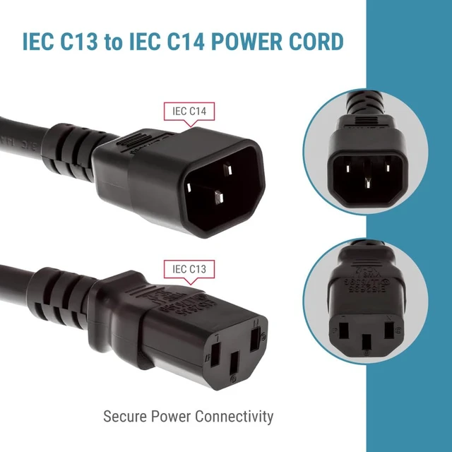 Alt view image 4 of 7 - 3 Prong Power Cord 8ft (2.4m), C13 to C14, 14 AWG | Heavy-Duty 15A/250V IEC 60320 C13 to IEC 60320 C14 Power Cable for Network Equipment and Data Center Applications, Black