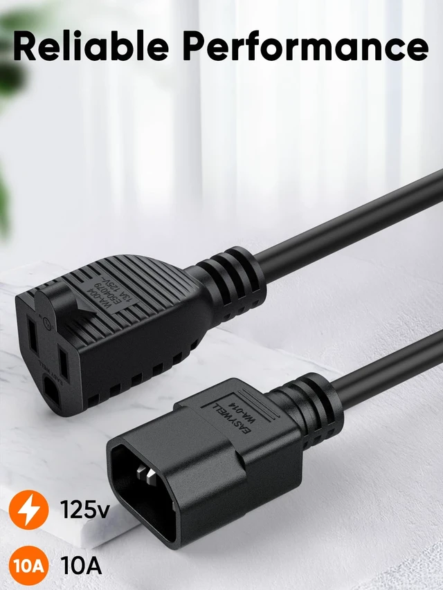 Alt view image 2 of 5 - 5-Pack 1FT 18 AWG Power Adapter Cord,NEMA 5-15R to IEC320 C14 | IEC 320 C14 to NEMA 5-15R,Computer Power Adapter Cord for PDU, UPS, PC, Monitor,0.3M,Black,SJT,UL,125V / 10A