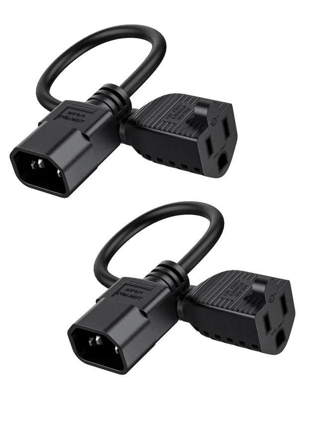 Alt view image 5 of 5 - 5-Pack 1FT 18 AWG Power Adapter Cord,NEMA 5-15R to IEC320 C14 | IEC 320 C14 to NEMA 5-15R,Computer Power Adapter Cord for PDU, UPS, PC, Monitor,0.3M,Black,SJT,UL,125V / 10A