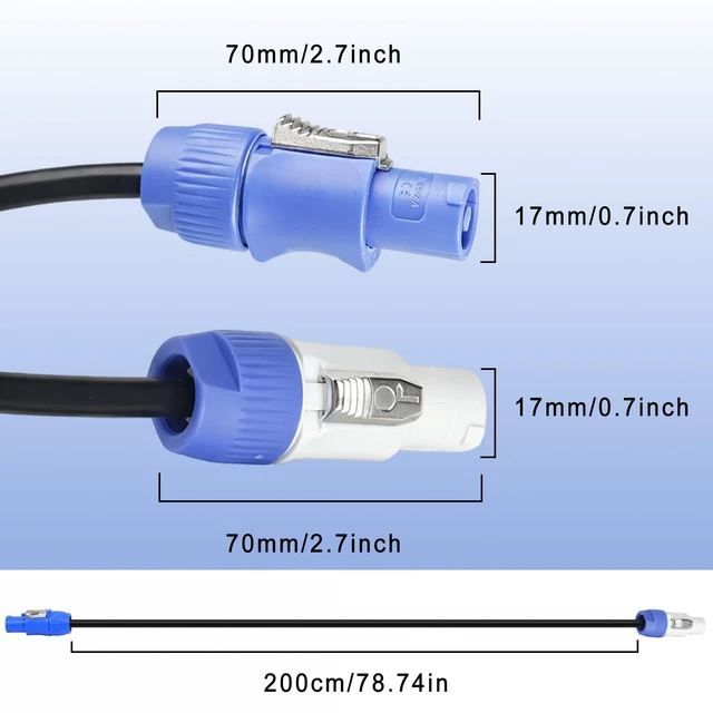 Alt view image 3 of 7 - PowerCon Power Cable NAC3MPA to NAC3FCA/B PowerCon in Connector 3 Pin AC Power Extension Cable 13AWG 25A 2m 6.6Ft for LED Display Screen Stage Light Audio Video Equipment