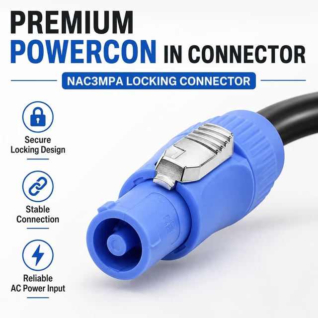 Alt view image 7 of 7 - PowerCon Power Cable NAC3MPA to NAC3FCA/B PowerCon in Connector 3 Pin AC Power Extension Cable 13AWG 25A 2m 6.6Ft for LED Display Screen Stage Light Audio Video Equipment