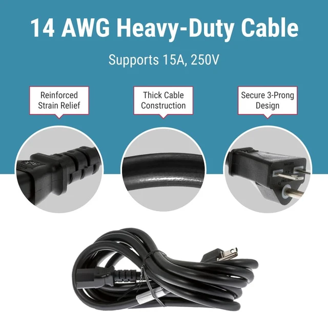 Alt view image 5 of 7 - Heavy Duty Power Cord 10ft, 14 AWG NEMA 6-15P to IEC C13 | 14 AWG, 15A/250V Replacement AC Cable for Bitmain, Antminer, Servers and Networking Equipment, Black
