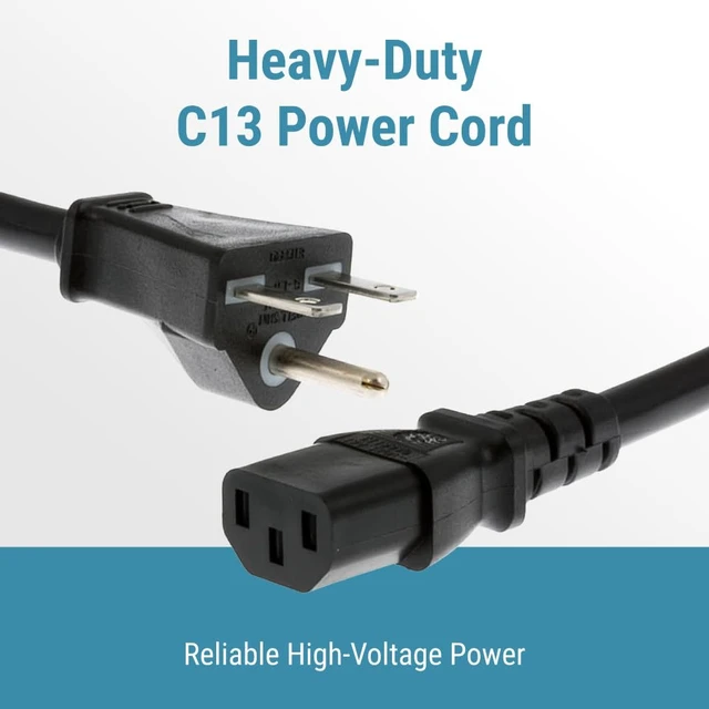 Alt view image 2 of 7 - Heavy Duty Power Cord 10ft, 14 AWG NEMA 6-15P to IEC C13 | 14 AWG, 15A/250V Replacement AC Cable for Bitmain, Antminer, Servers and Networking Equipment, Black