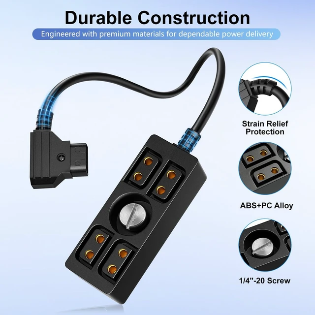 Alt view image 6 of 7 - Dtap Splitter with Screw Power Cable for V-Mount|Gold-Mount Battery, Dtap Male to 4 Port D Tap Female Splitter Hub for ARRI RED Teradek SmallHD SmallRig 40cm/15.7in