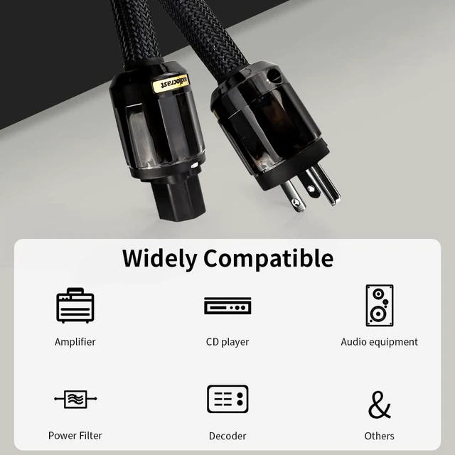 Alt view image 6 of 6 - AC Power Cable HiFi Audiophile Black Power Cord with US Plug+IEC Connector (1.5m/4.92ft)