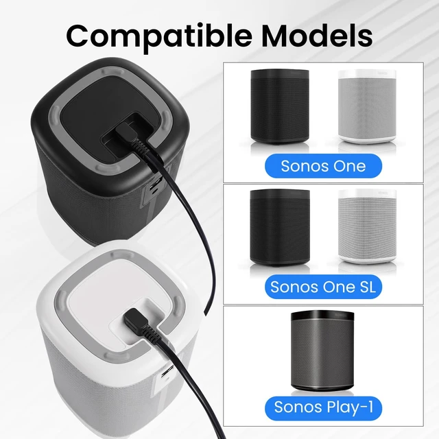 Alt view image 2 of 5 - 2 Pack Replacement 16FT AC Power Cord Compatible with Sonos One, One SL and Play 1 Speakers, 90-Degree 2-Prong Wall Plug Power Supply Cable (Black, Standard)