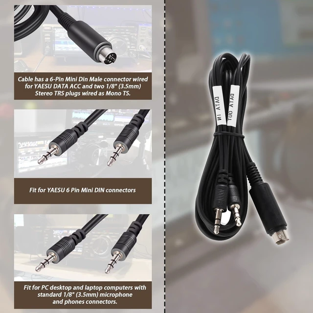 Alt view image 5 of 7 - 6-Pin Mini-DIN Male Plug to Dual 1/8" (3.5mm) Male Connector,3FT | Fit for YAESU FT-991,FT-891,FT-857,FT-897,FT-450,FT-900 with 6-pin Mini-DIN DATA port,For Digital Mode FT8/FT4/JT65/PSK Audio